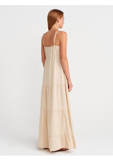 Dilvin 90573 Büzgülü Uzun Denim Elbise-taş Taş