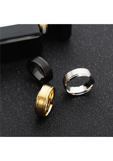 Erkek Paslanmaz Çelik 8mm Geniş Mat Çift Eğimli Basit Yüzük Takı Hediyeleri Arı Siyah