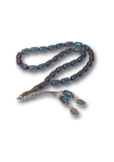 Gümüş Püsküllü Kapsül Kesim Sıkma Kehribar Tesbih Sl12600 Gümüş