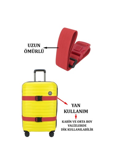 Case Cub 2 Adet Kırmızı Siyah Valiz Bavul Kemeri Aç Kapat Emniyet Kilitli Ayarlanabilir Kırmızı - Siyah