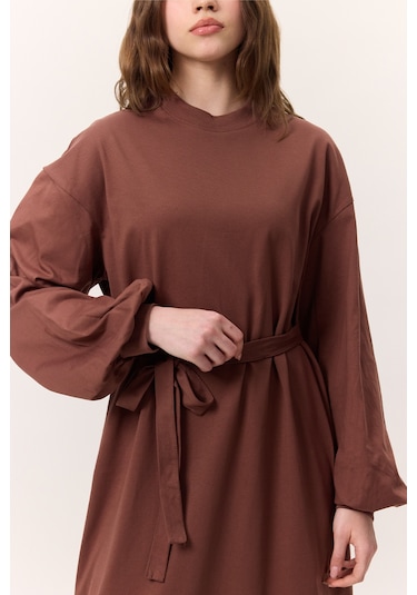 Balon Kollu Uzun Rahat Elbise Ağaç Kabuğu Ağaç Kabuğu