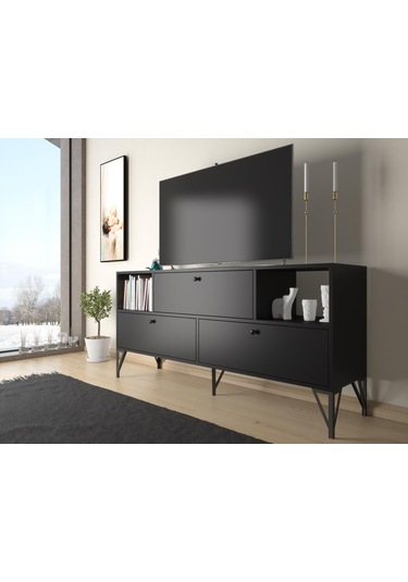 Wood'n Love Mia 160 Cm Metal Ayaklı Tv Ünitesi - Konsol - Siyah /