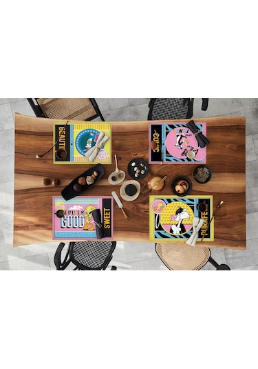 Adawall Home Tweety Teams Kumaş Amerikan Servis 4'lü Set 35x50cm Çok Renkli
