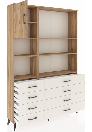Arges Dolap 7 Raflı 8 Çekmeceli Tek Kapaklı 132x30x195 Çam-ç... Çam