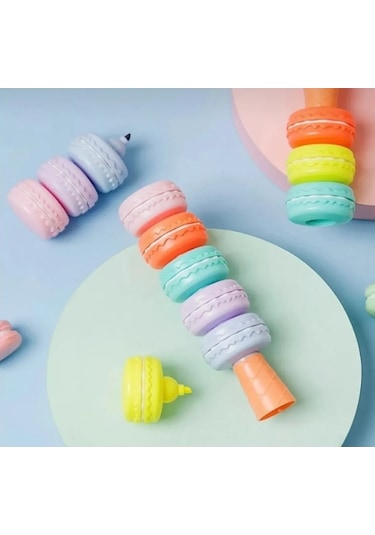 6 Renk Makaron Fosforlu Kalem İşaretleme Kalemi Çok Renkli