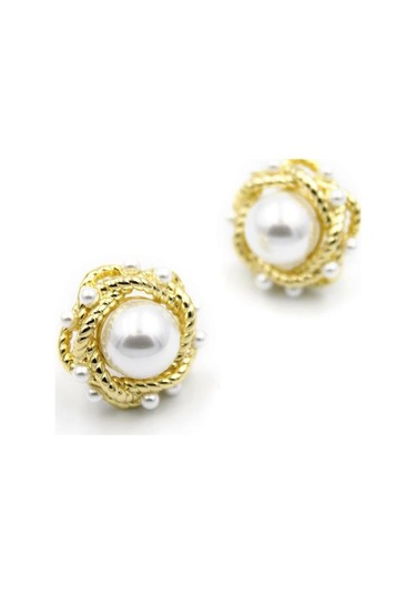 İncili Küpe - Altın Çok Renkli