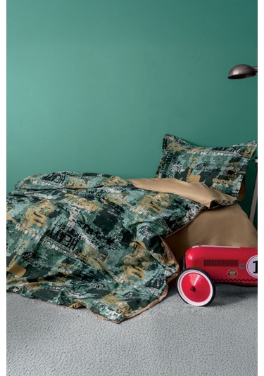 İssimo Home Rocky %100 Pamuk Saten Tek Kişilik Nevresim Takımı Kahverengi - Mavi