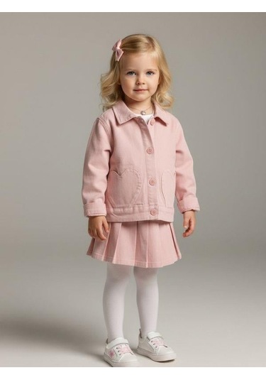 Zekids Kız Bebek Kalp Detaylı Cepli Düğmeli Ceket-16903 Pembe
