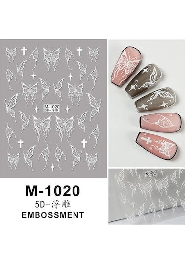 Nail Art Etiketler Çıkartmaları 5d Kabartmalı Kendinden Yapışkanlı Karikatür Çiçek Kelebek Yıldız Tırnak Çıkartmaları Mavi