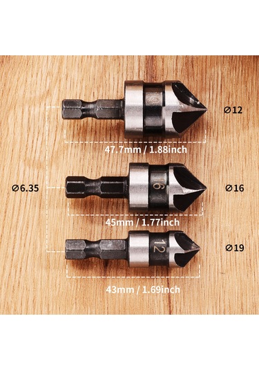 Teltree Ahşap Ve Yumuşak Malzemeler İçin 90 Derece Kesici, 5 Telli, 1/4 İnç Altıgen Saplı, Hızlı Talaş Atımı, 12-16-19 Mm, Siyah Köşe Oluşturucu Aleti