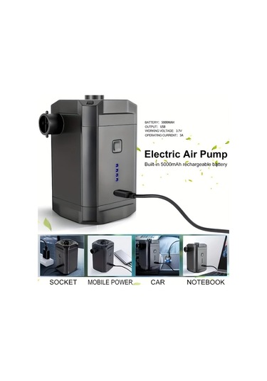 Xuweiwei Siyah Taşınabilir Çift Amaçlı Şarj Edilebilir Kablosuz Hava Pompası Şişme Yatak Havuz Simitleri İçin