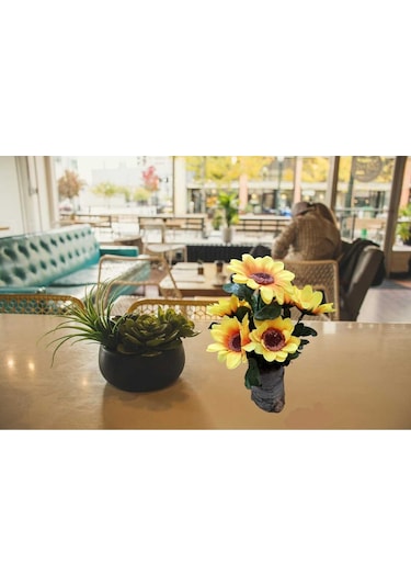 Kütük Saksıda Mini Ayçiçeği Günebakan Sunflower Dekoratif Yapay Çiçek