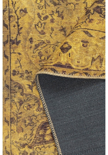 Blues Vintage Desenli Dokuma Taban Dekoratif Sarı Halı (Al 24)