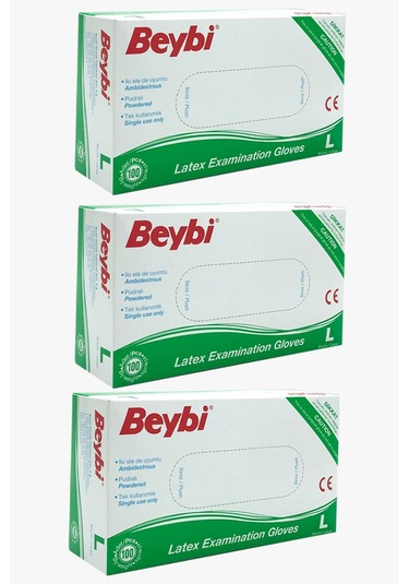 Beybi Lateks Pudralı Eldiven Beyaz L 3 x 100'lü