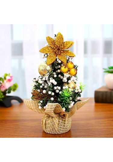 Kosona 20cm Minik Noel Ağacı - Masaüstü Dekorasyonu, Altın Ve Beyaz Tanecikli, Ev Dekoru, Noel Unsurları