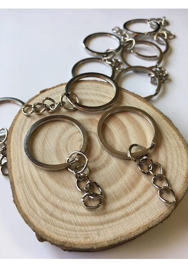 50 Adet Anahtarlık Halkası Standart Boy Zincirli Metalize Renk