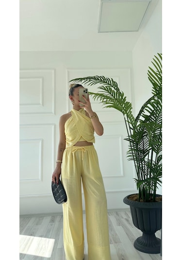 Keymoda Kadın Keten Takım Sarı Sarı
