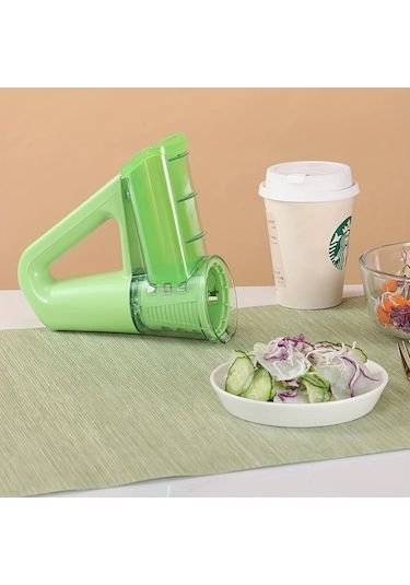 Honeybeeshop Çok Fonksiyonlu Yeşil Elektrikli El Tipi Sebze Doğrayıcı Usb Şarjlı Paslanmaz Çelik Bıçaklar Abs Gövde Patates Dilimleyici Yeşil