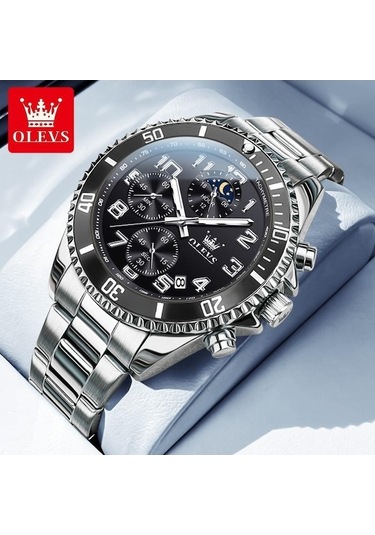 Novahub Yeni Moda Lüks Quartz Saat Erkek Üç Göz Kronograf Kadran Paslanmaz Çelik Su Geçirmez Işıklı İş Saati Gümüş - Siyah Gümüş - Siyah