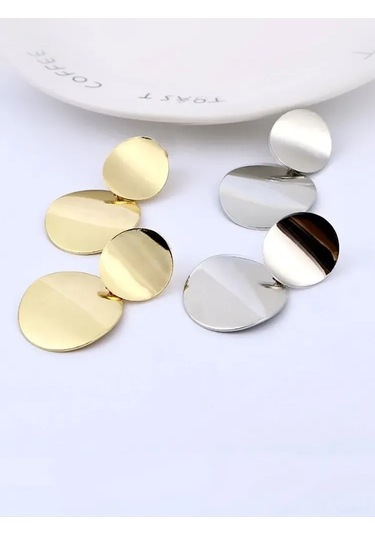 Moveevo Geometrik Yuvarlak Tasarımlı Gümüşten Altın Kaplama Günlük/gece Kulaklıkları - Dayanıklı Ve Şık Gold