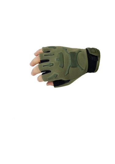 Single Sword Yarım Parmak Taktik Bisiklet Motosiklet Eldiveni  Haki
