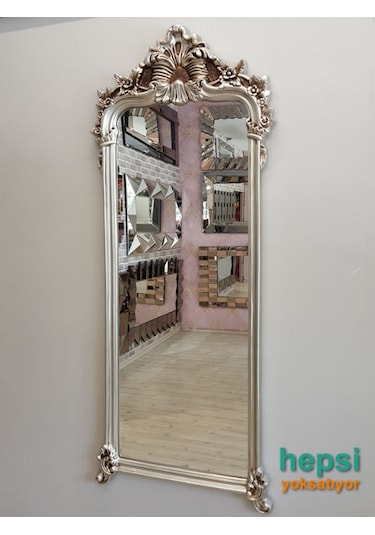 Vintage Madam Model Gümüş Renk Varaklı Boy Aynası Gümüş