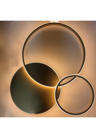 Tavan Led Avize Circlander 45-35-25cm Üçlü Plafonyer Siyah - Sarı