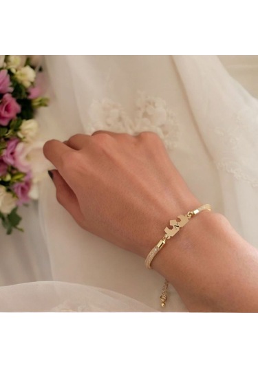 Archin N Harfine Özel Taç Motifli 14 Ayar Altın Plakalı Hasır Kordonlu Hediye Bileklik-461harf N