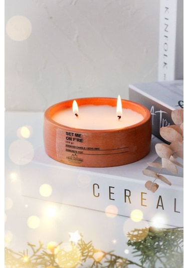 Ersu Store Büyük Boy Kokulu Mum, Beton Saksılı Dekoratif Vegan Mu