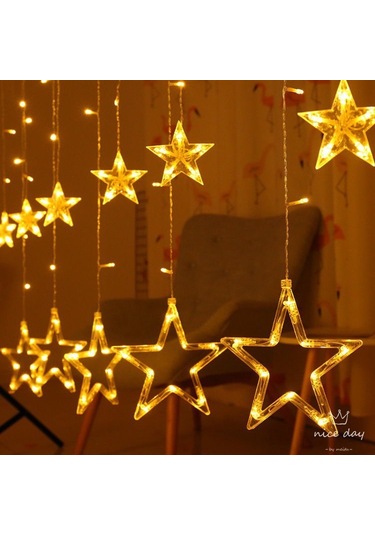 Geeksen Sarı Led Perde Işıkları Noel Doğum Günü Odası Yatak Odası Sahne Dekorasyon Işığı Sarı