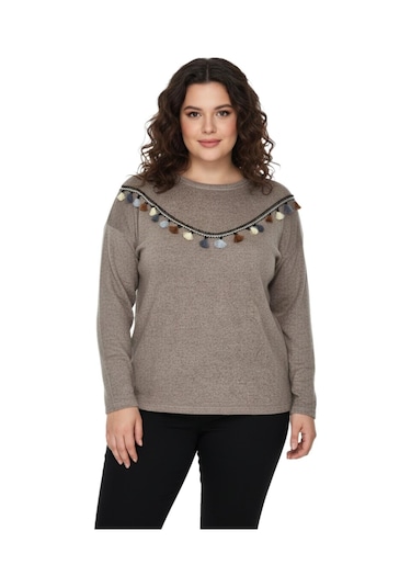 Wearon Kadın Yumoş Önü Püsküllü Modelli Bluz Bgl-st05142 VİZON