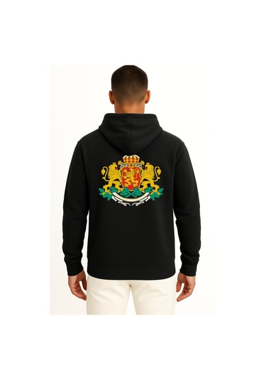 Kapüşonlu Coat Of Arms Of Bulgaria Kingdom Of Bulgaria Cep Ve Sırt Tasarımlı Unisex Sweatshirt Siyah