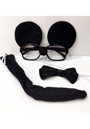 Parti Malzemeleri Mickey Mouse Gözlüğü Papyonu Kuyruğu Seti 001
