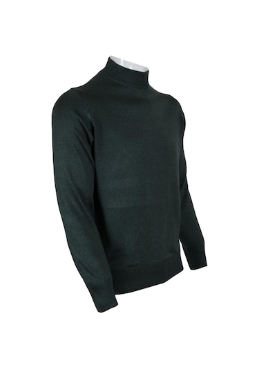 Erkek Yeşil Kazak Yarım Balıkçı Yünlü Klasik Normal Kesim Rar0079