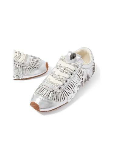 Kurt Geiger Islington Fringe %100 Premium Deri, Lüks Tasarım Kadın Sneaker Gümüş