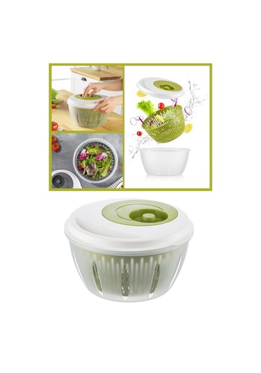 Flora Pratik Salata Ve Sebze Kurutucu 4,5 Litre, Meyve Sebze Marul Yeşillik Yıkama Kurutma Kabı Yeşil