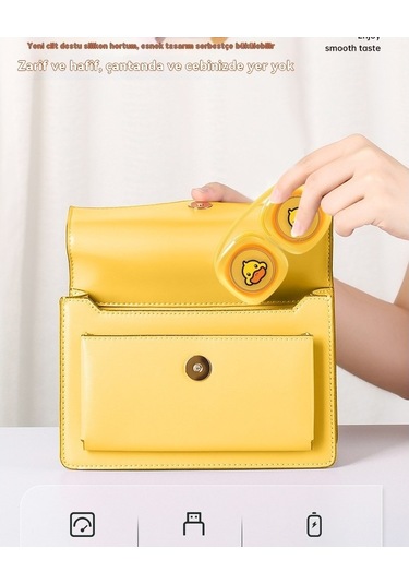 Soulader Sevimli Sarı Ördek Tasarımlı Taşınabilir Katlanabilir Usb İle Çalışan Mini Boyun Klipsli Serinletici Fan