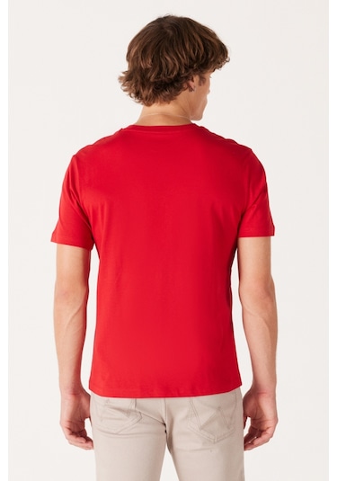 Regular Fit Normal Kesim Bisiklet Yaka Kırmızı Tişört W70Md33Uu Kırmızı