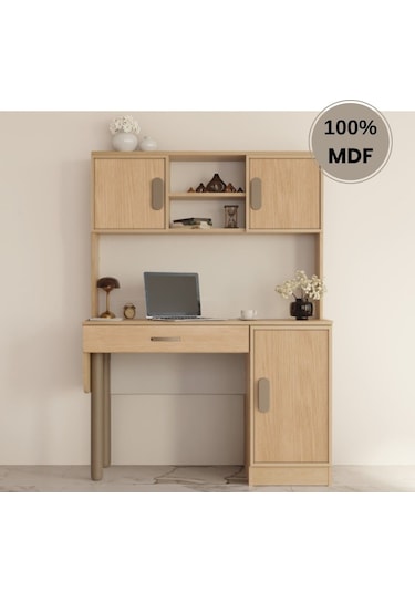Karanfil Mdf Kitaplıklı Dolaplı Çalışma Masası Bej