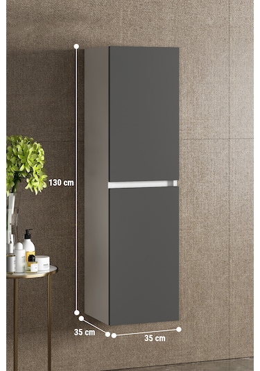 Yıldız 35 130 Cm Beyaz-antrasit Gri Mat Mdf Asma Banyo Boy Dolabı Beyaz - Antrasit