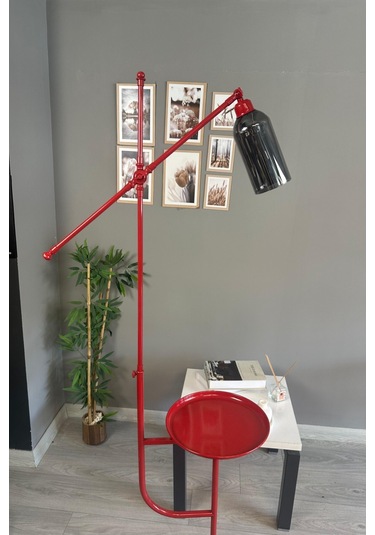 Windy Kırmızı Gövde Füme Cam Lambader Tepsili Makas Gövde Modern Oturma Odası Füme