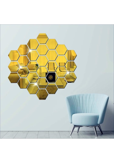 Petek Desenli Pleksi Ayna 12 Adet - Gold Gold