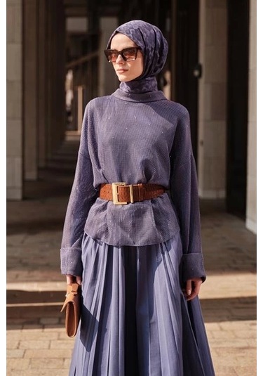 Armine Kemerli File Bluz 25y3700 Puslu Mor Mor