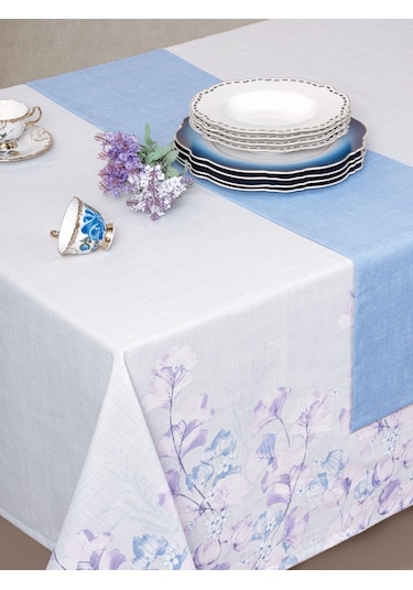 Cotton Box Baskılı Masa Örtüsü Seti Neva Gri 160x180