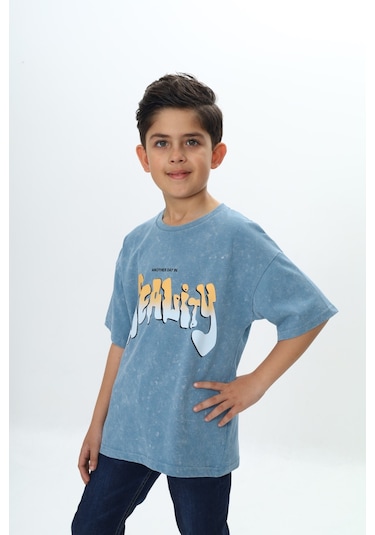 Toontoy Erkek Çocuk Reality Baskılı Tişört Mavi