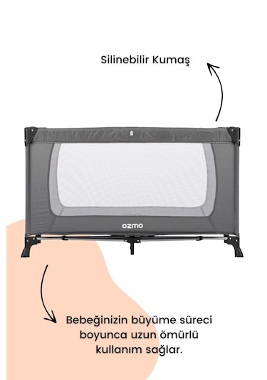 Ozmo Aura Oyun Parkı 70x120 Cm + Yataklı Gri