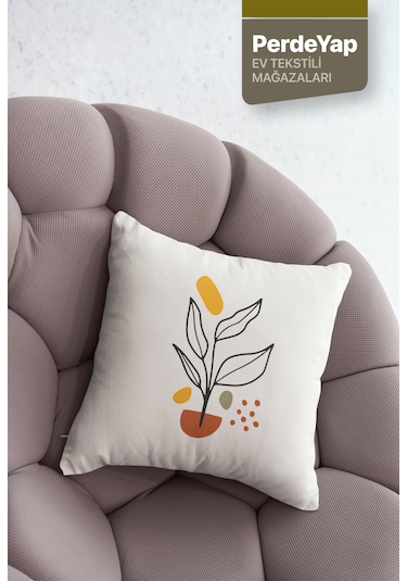 Krem Zemin Üzerine Sürrealist Yaprak Desenli 4lü Kırlent Kılıfı