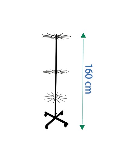 3 Katlı Tekerlekli, 12 Kancalı Bijuteri Standı, Aksesuar Standı Siyah
