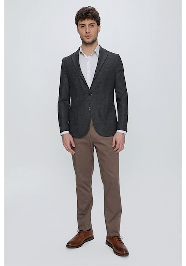 Koyu Lacivert Desenli Mono Yaka Astarsız 6 Drop Comfort Fit Rahat Kesim Ceket 1002225172-koyu Lacivert Koyu Lacivert