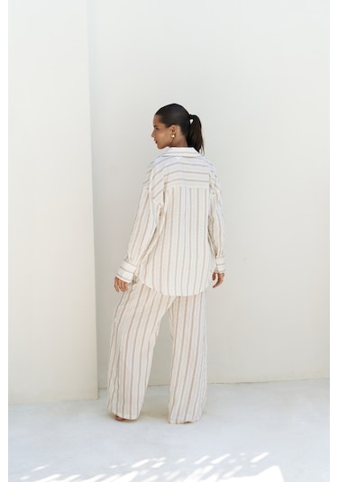 Priskiana Bağcıklı Vizon Pantolon Gömlek Takım Vizon
